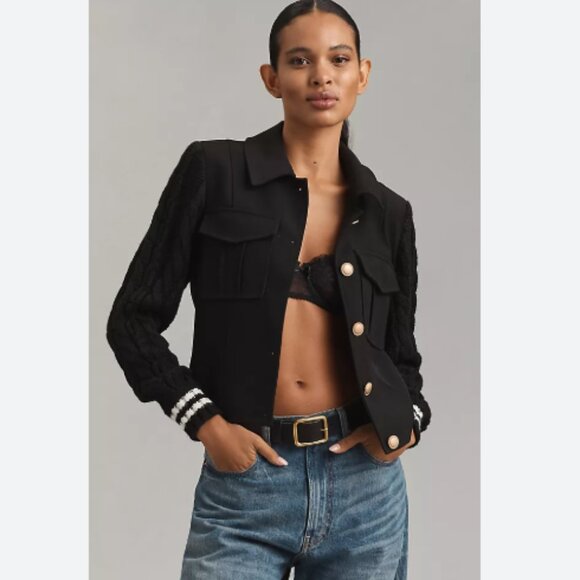 Brand New Avec Les Filles Cropped Sweater Trucker Jacket - Picture 1 of 7